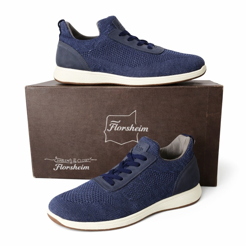 Florsheim Satellite Jr Knit Navy Slip-On Faux Lace Sneaker Kids 5.5M Casual Prep
